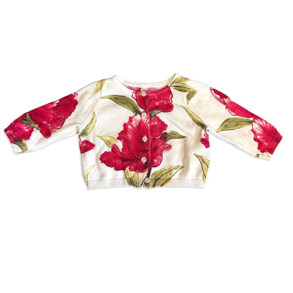 Baby Gap Soft Knit Cardigan with Red Flowers